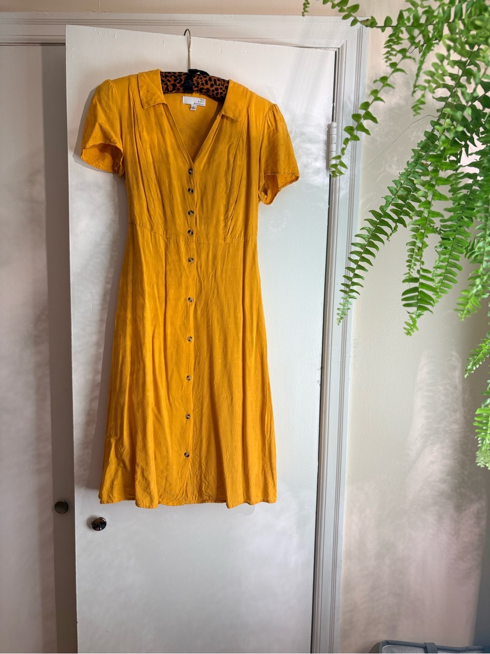 Ten Sixty Sherman Mustard Yellow Button-Front Midi Dress